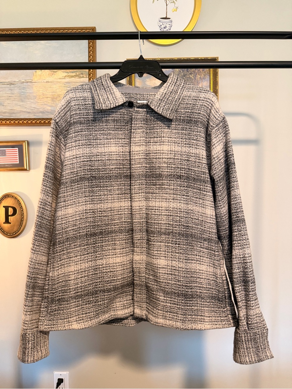 Jason Wu Gray and Cream Plaid Shacket Jacket